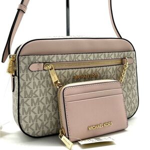 Michael Kors Jet Set LG Signature Logo Crossbody Bag & Matching Card Case Wallet